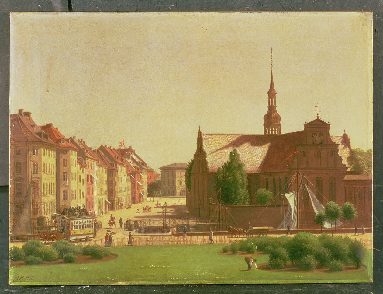 Der Palastplatz und Holmens Kirke, von einem Fenster im Schloss Christiansborg, Kopenhagen, 1866 von Carl Christian Constantin Hansen