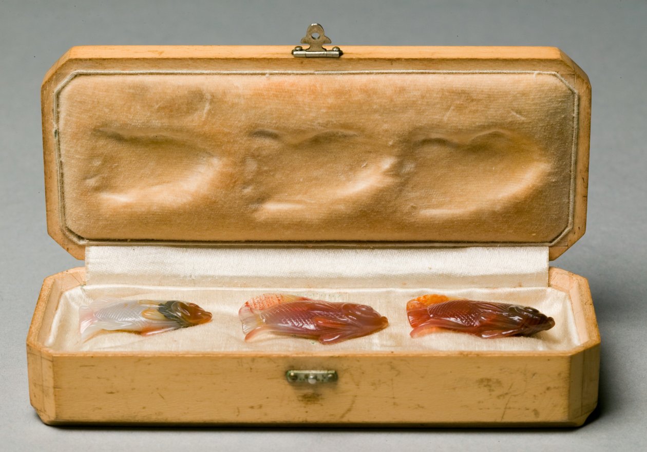 Set aus drei Fischen in Originalbox, ca. 1890 von Carl Fabergé