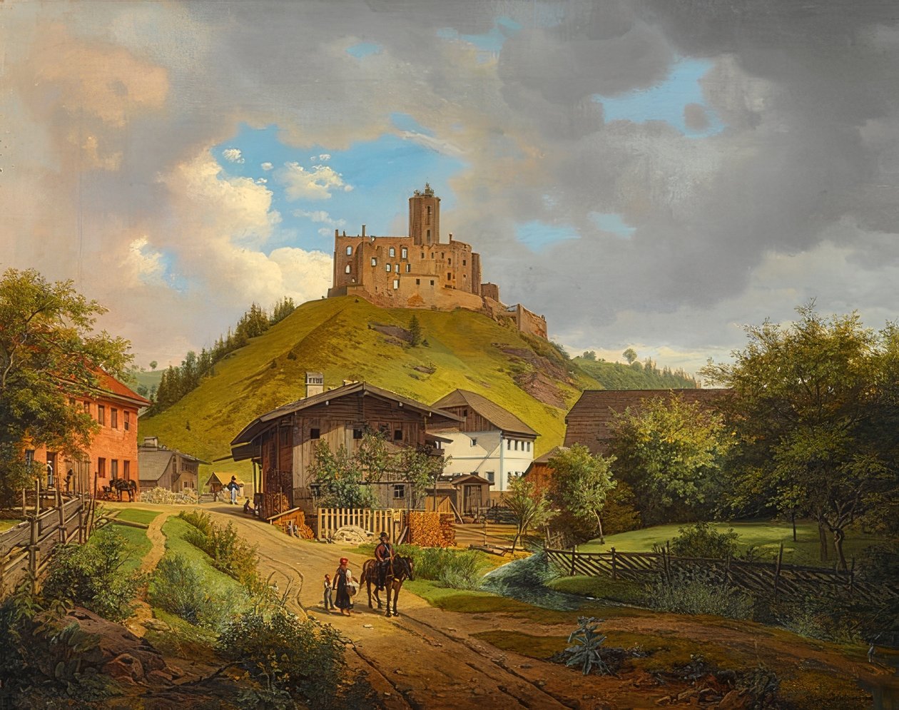 Schlossruine Hilgartsberg und Ansicht von Hofmark an der Donau, 1829 von Carl Friedrich Heinzmann
