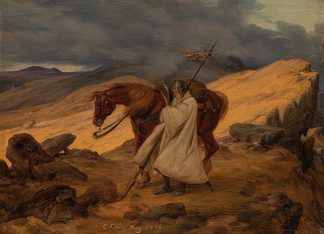 Kreuzritter auf der Wacht im Gebirge von Carl Friedrich Lessing