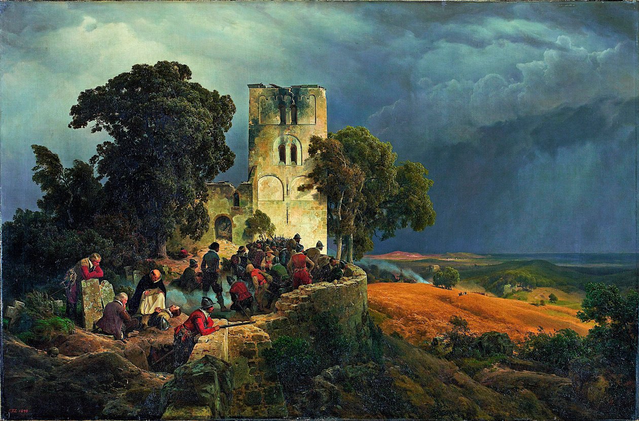 Die Belagerung. Verteidigung einer Kirche während des Dreißigjährigen Krieges (1618-1648) von Carl Friedrich Lessing