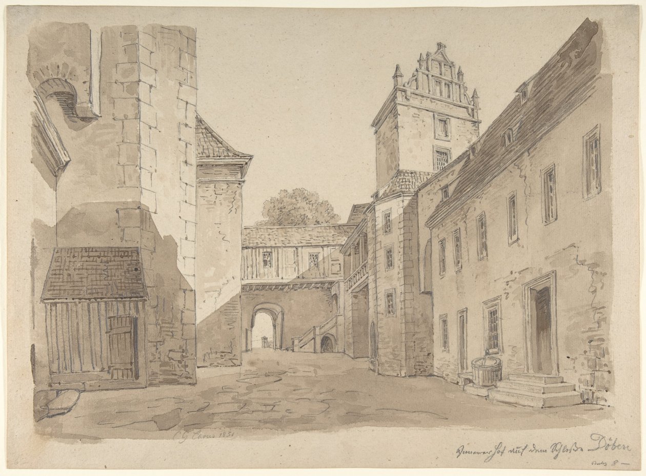 Ansicht des Innenhofs des Schlosses in Döben von Carl Gustav Carus
