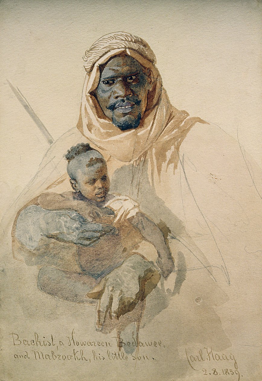 Bachist, ein Howazeen Bedawee und Mabzookh, sein kleiner Sohn, 1859 von Carl Haag