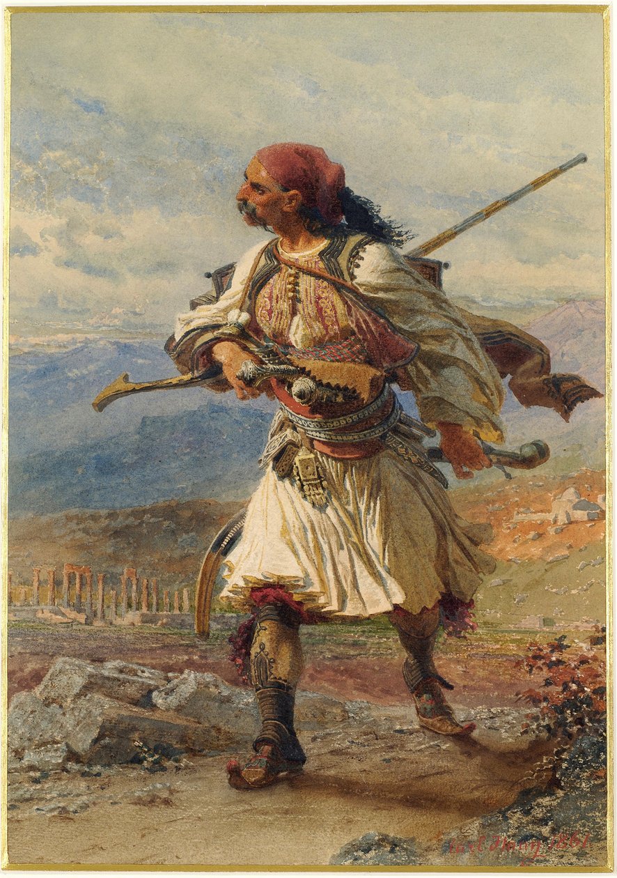 Porträt eines Armatole, griechischer Krieger zur Zeit des griechischen Unabhängigkeitskrieges (1821-1830) von Carl Haag