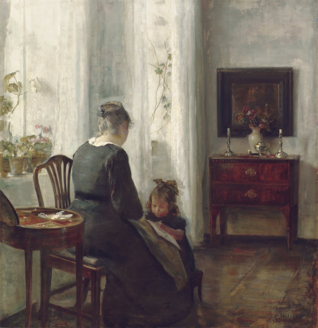 Eine Mutter und Kind im Innenraum von Carl Holsoe