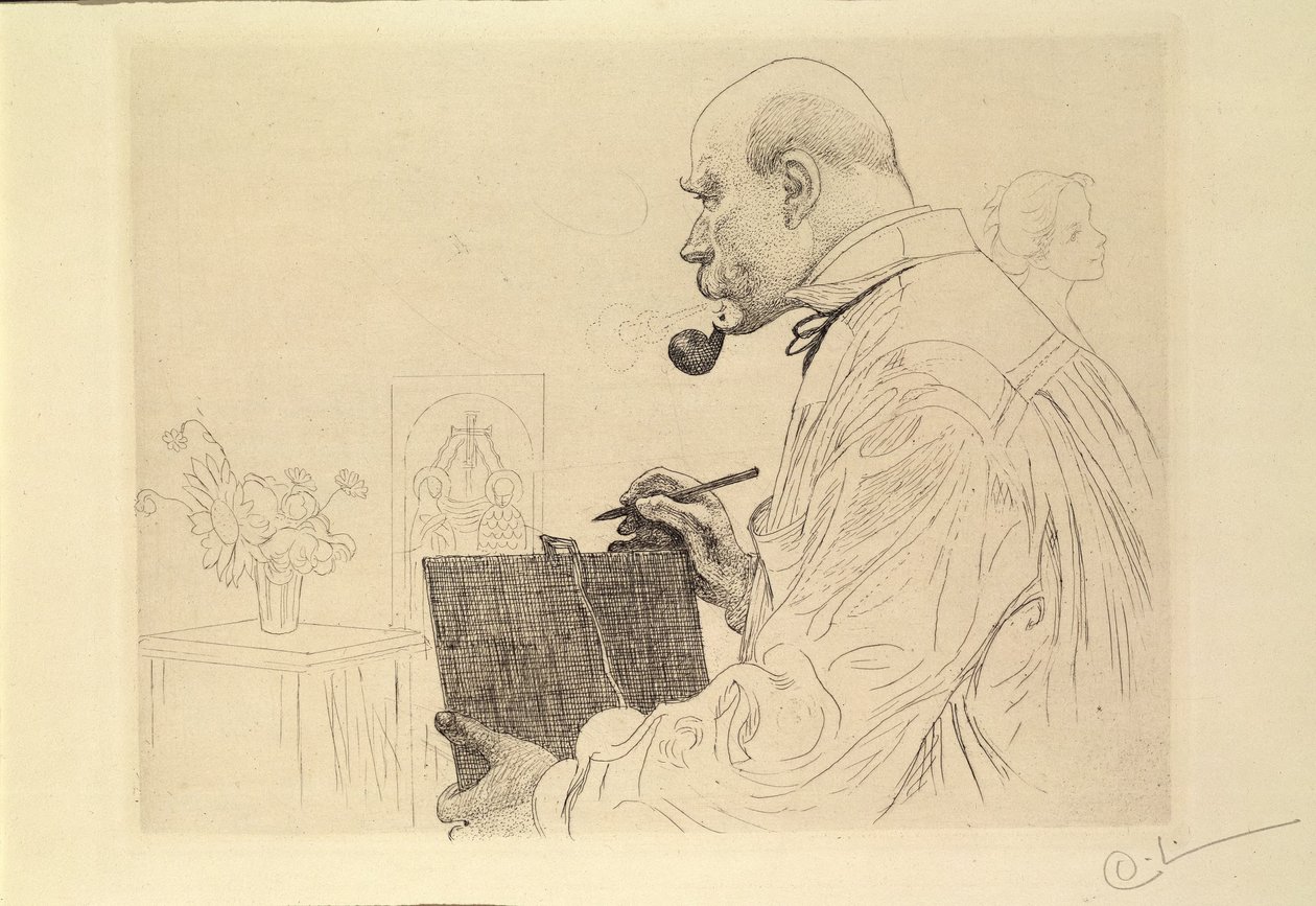 Selbstporträt als Radierer von Carl Larsson