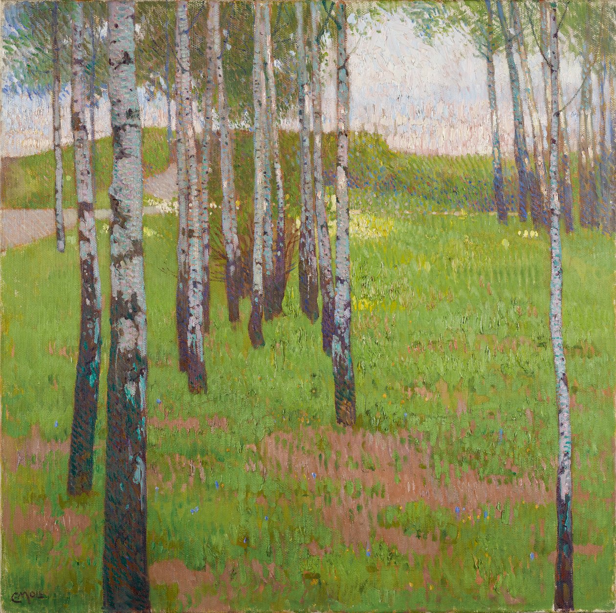 Birkenhain im Abendlicht, um 1902 von Carl Moll