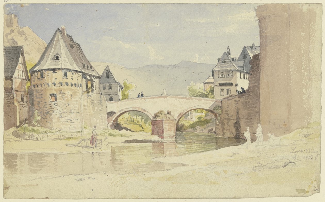 Die abgegangene Steinerne Brücke von 1556 über die Wisper in Lorch im Rheingau von Carl Morgenstern