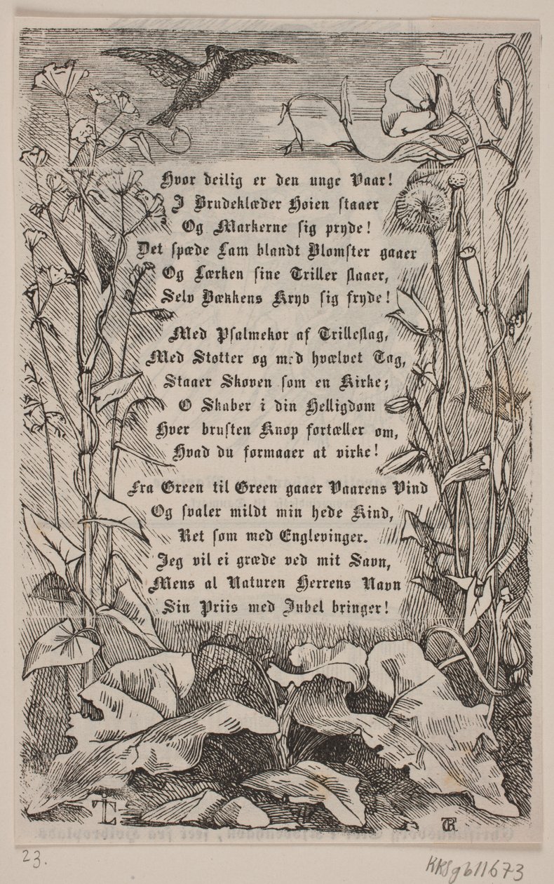 Rahmung mit einer Lerche und Blumen von Carl Peter Theodor Rothweiler