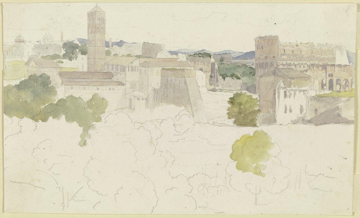 Blick über Rom mit dem Kolosseum rechts, in der Ferne Gebirge von Carl Philipp Fohr