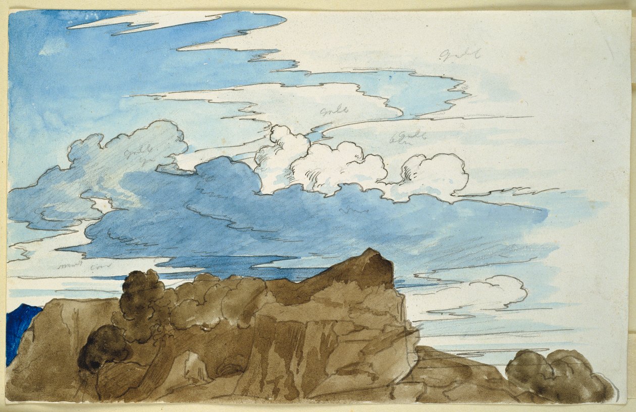 Wolkenstudie über Felskuppe im Gebirge von Carl Philipp Fohr
