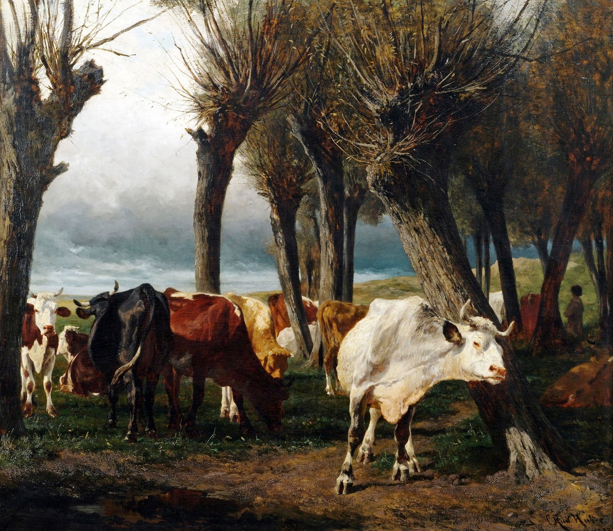 Rinderherde unter Kopfweiden von Carl Rudolf Huber