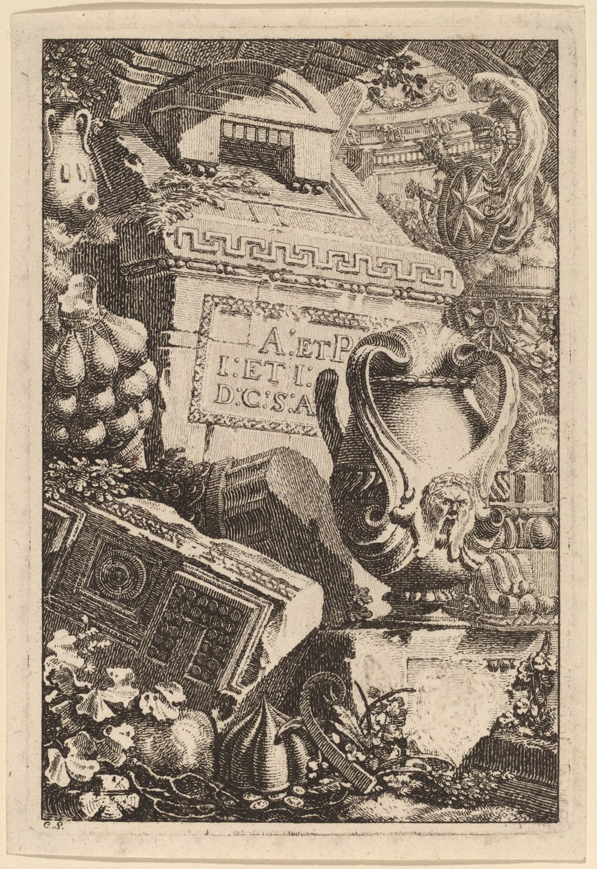Fantasie eines antiken Grabes mit Fragmenten von Architektur und Skulptur von Carl Schütz
