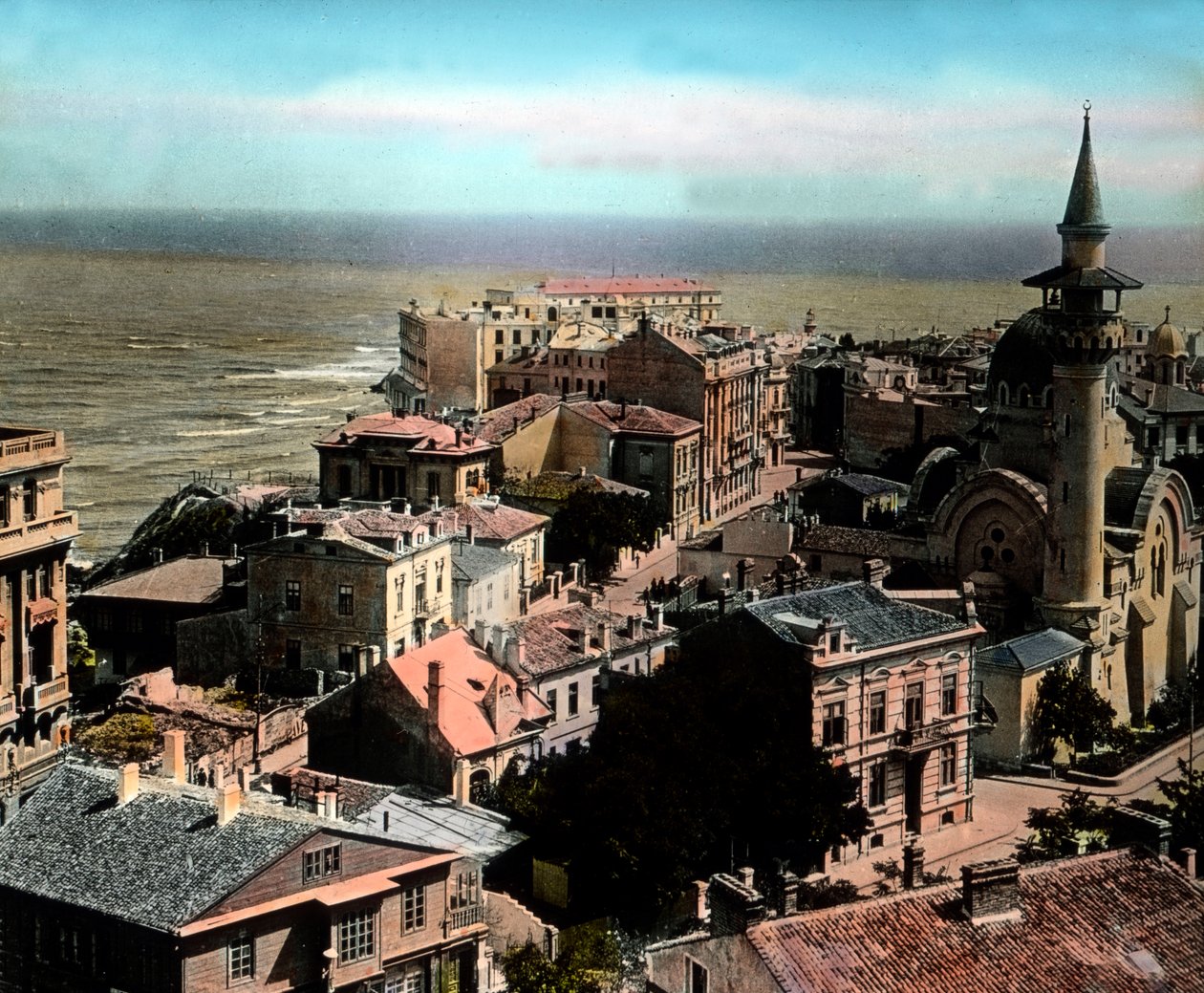 Rumänien, Stadt Constanța, einer der größten Seehäfen am Schwarzen Meer. Blick auf die Große Mahmudiye-Moschee, Bilddatum: ca. 1920 von Carl Simon