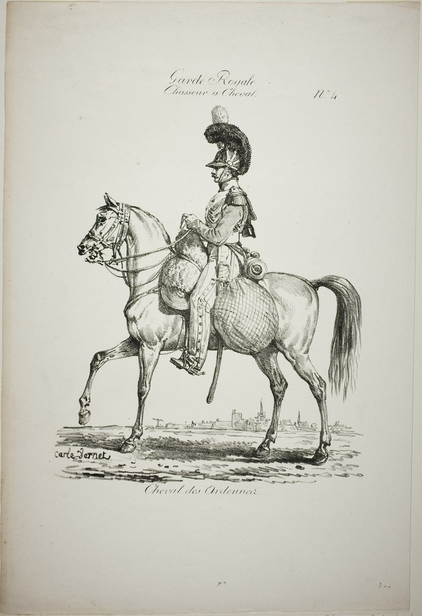 Königliche Garde, normannischer berittener Leichtinfanterist und Pferd, Nr. 4 von Carle Vernet