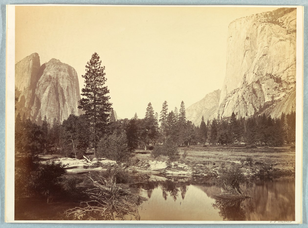 Im Tal, El Capitan und Cathedral Rocks von Carleton E. Watkins