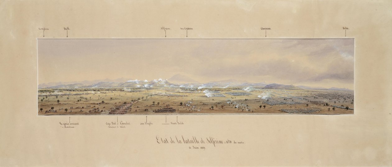 Situazione della Battaglia di Solferino e San Martino alle ore 11,30 del mattino, vista dalla torre campanaria della chiesa di San Damaso von Carlo Bossoli