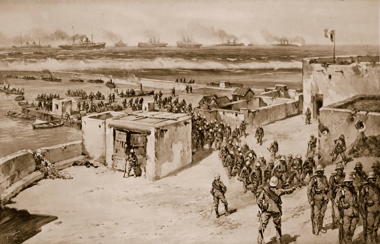 Italienische Truppen landen nach der Bombardierung von Bengasi von Carlo Ademollo