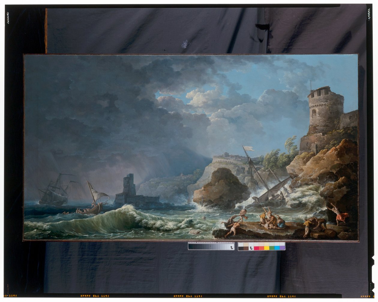 Ein Sturm vor einer felsigen Küste von Carlo Bonaria or Bonavia