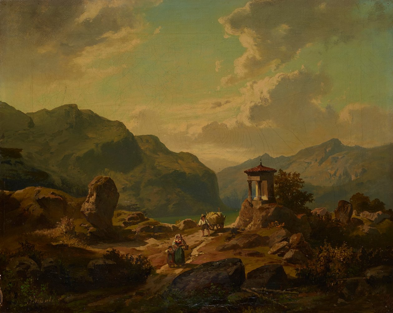 Gebirgslandschaft mit See von Carlo Brioschi
