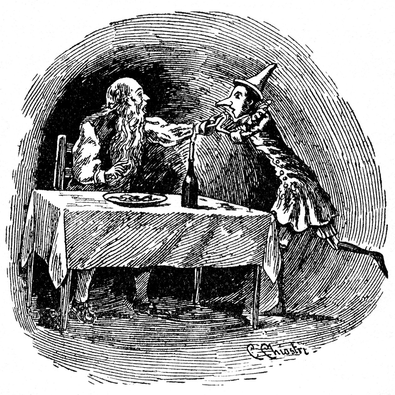 Illustration von Pinocchio von Carlo Chiostri (1863-1939), einem der ersten italienischen Illustratoren von Collodis Werk. Die Holzpuppe findet seinen Vater Gepetto im Bauch des Hais, der sie verschluckt hat. von Carlo Chiostri