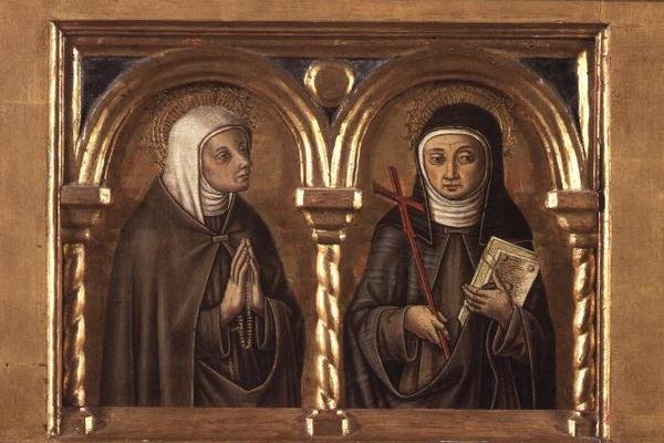 Unidentifizierte Frau und St. Klara von Assisi (Predella-Panel) (Detail) von Carlo Crivelli