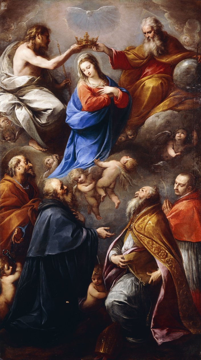 Die Krönung der Jungfrau mit den Heiligen Petrus, Paulus, Ambrosius und Karl Borromäus von Carlo Francesco Nuvolone