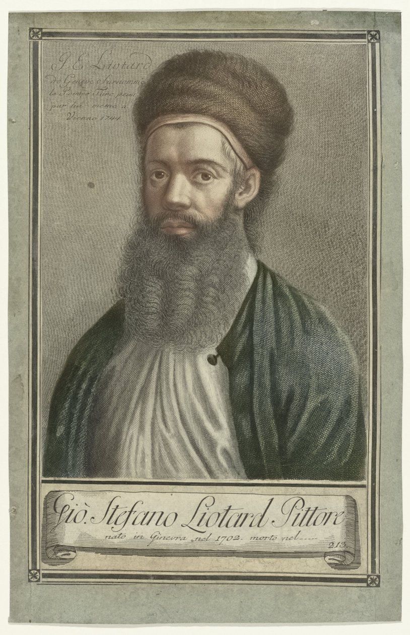 Porträt des Malers Jean-Etienne Liotard in türkischer Tracht mit Bart und Pelzmütze von Carlo Gregori (possibly)