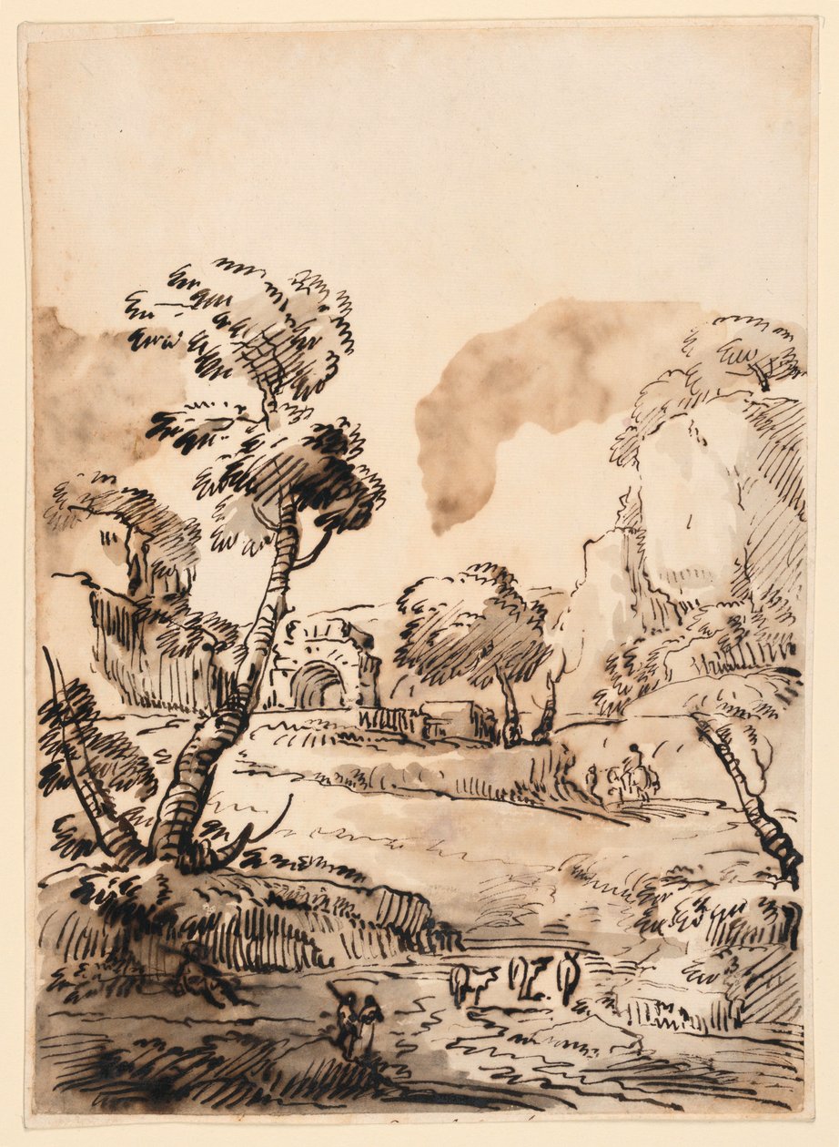 Zeichnung, Eine pastorale Landschaft, 1760–1780 von Carlo Marchionni