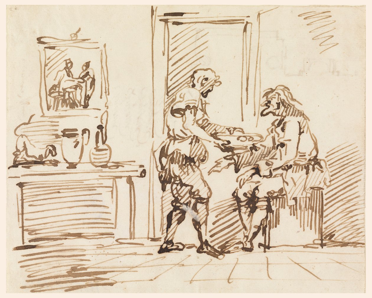 Zeichnung, Eine Genreszene, 1725–50 von Carlo Marchionni