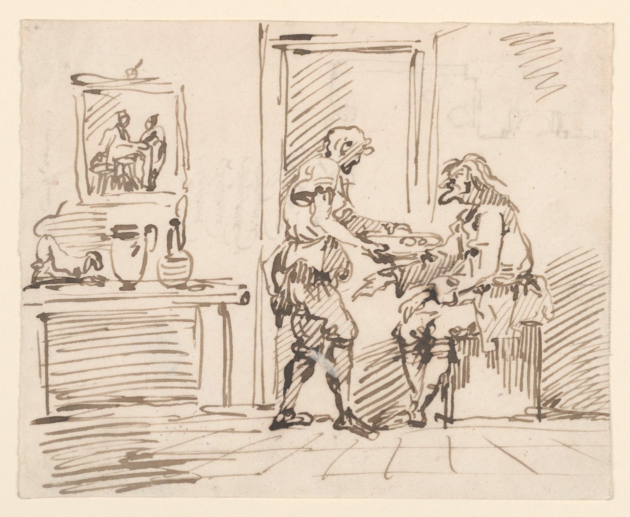 Zeichnung, Eine Genreszene, 1725–50 von Carlo Marchionni