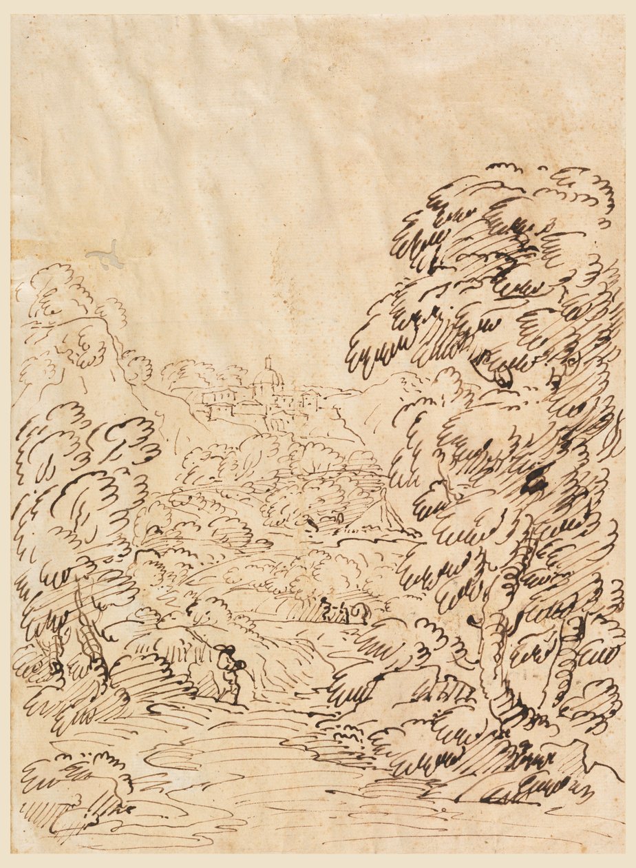 Straße zu einer bergigen Stadt, 1750-86 von Carlo Marchionni