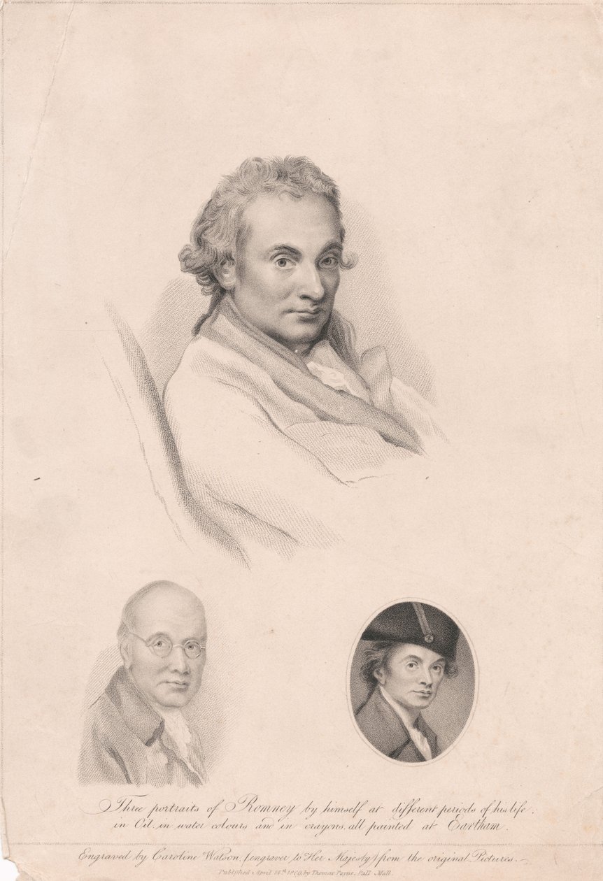 Drei Porträts von Romney von sich selbst in verschiedenen Lebensphasen. von Caroline Watson