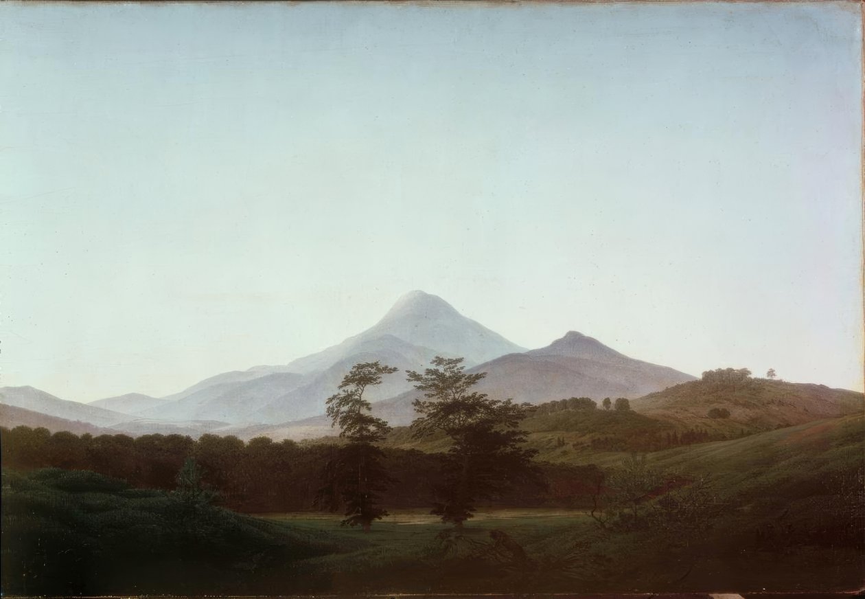 Böhmische Landschaft mit dem großen und kleinen Milleschaue von Caspar David Friedrich