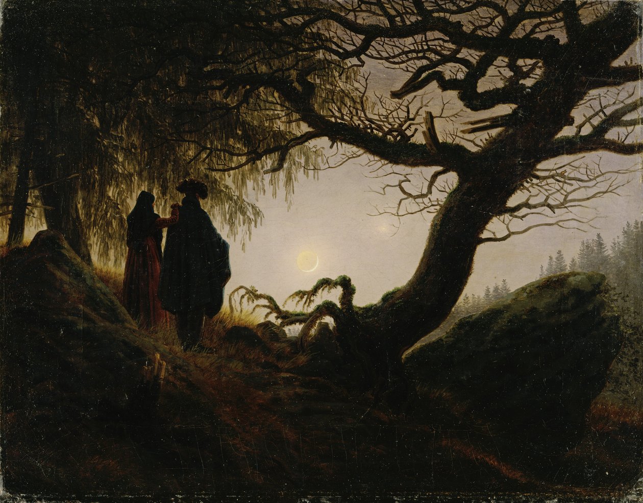 Mann und Frau betrachten den Mond von Caspar David Friedrich