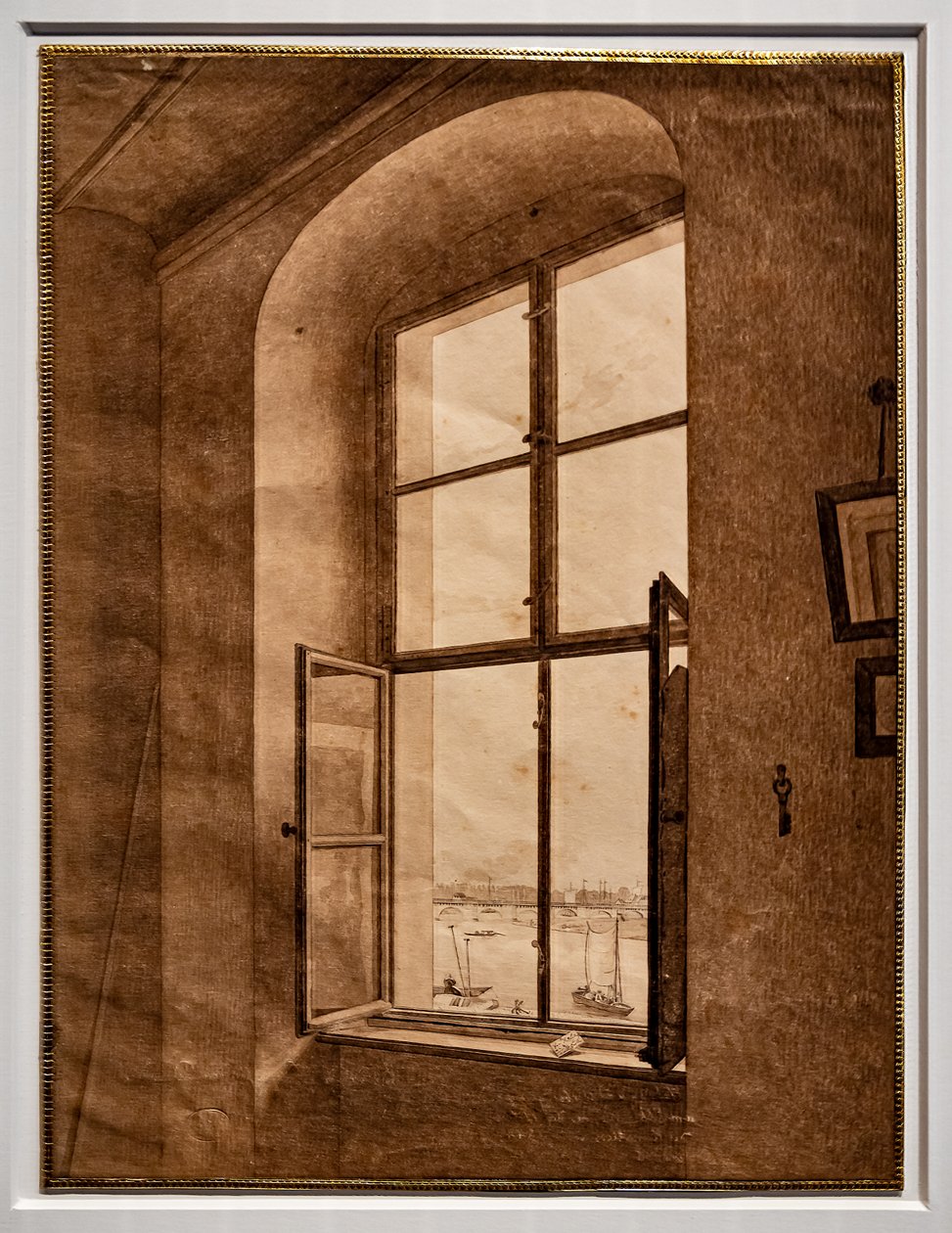 Blick aus dem Atelier des Künstlers, Fenster links von Caspar David Friedrich