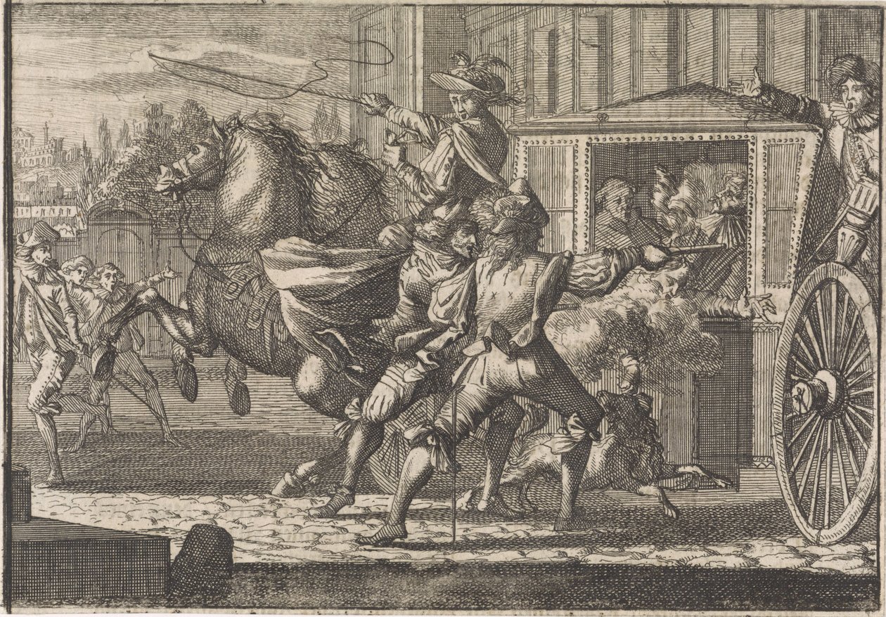 Anschlag auf Nicolau Monteiro, Prior von Cedofeita, in den Straßen von Rom von Caspar Luyken (attributed to)