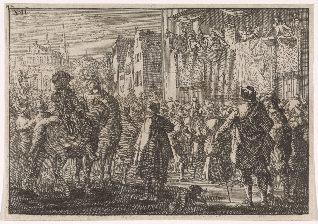 Verkündung des Friedens von Osnabrück in einer Stadt, 1648 von Caspar Luyken (attributed to)