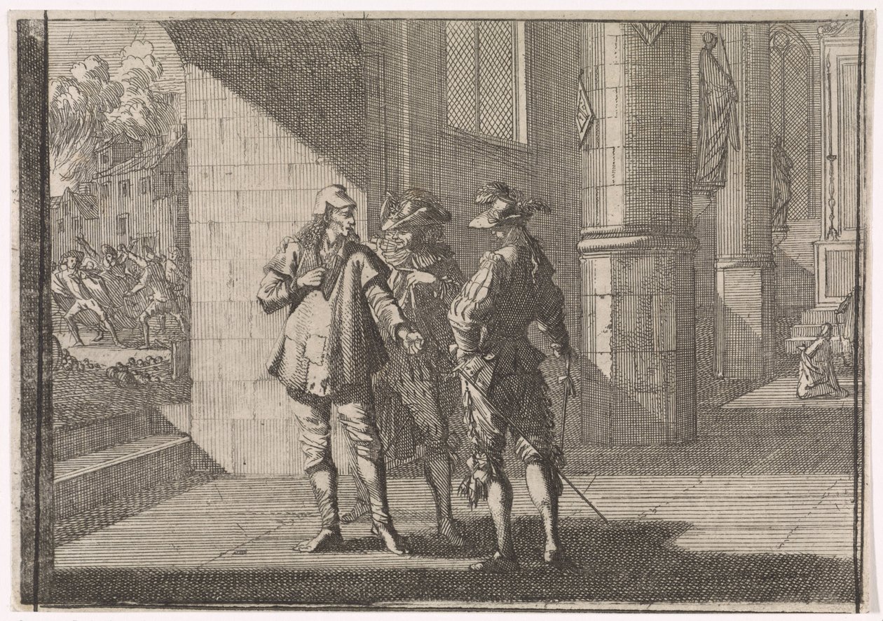 Masaniello spricht mit zwei Edelleuten in einer Kirche, 1647 von Caspar Luyken (attributed to)