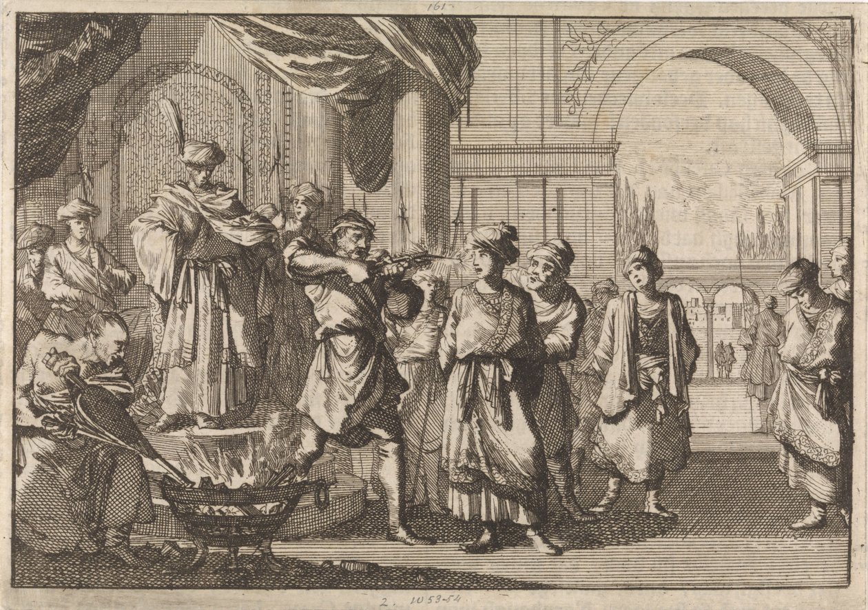 Selim IV., Schah von Persien, lässt seinen Bruder mit einem glühenden Eisen blenden, 1694 von Caspar Luyken