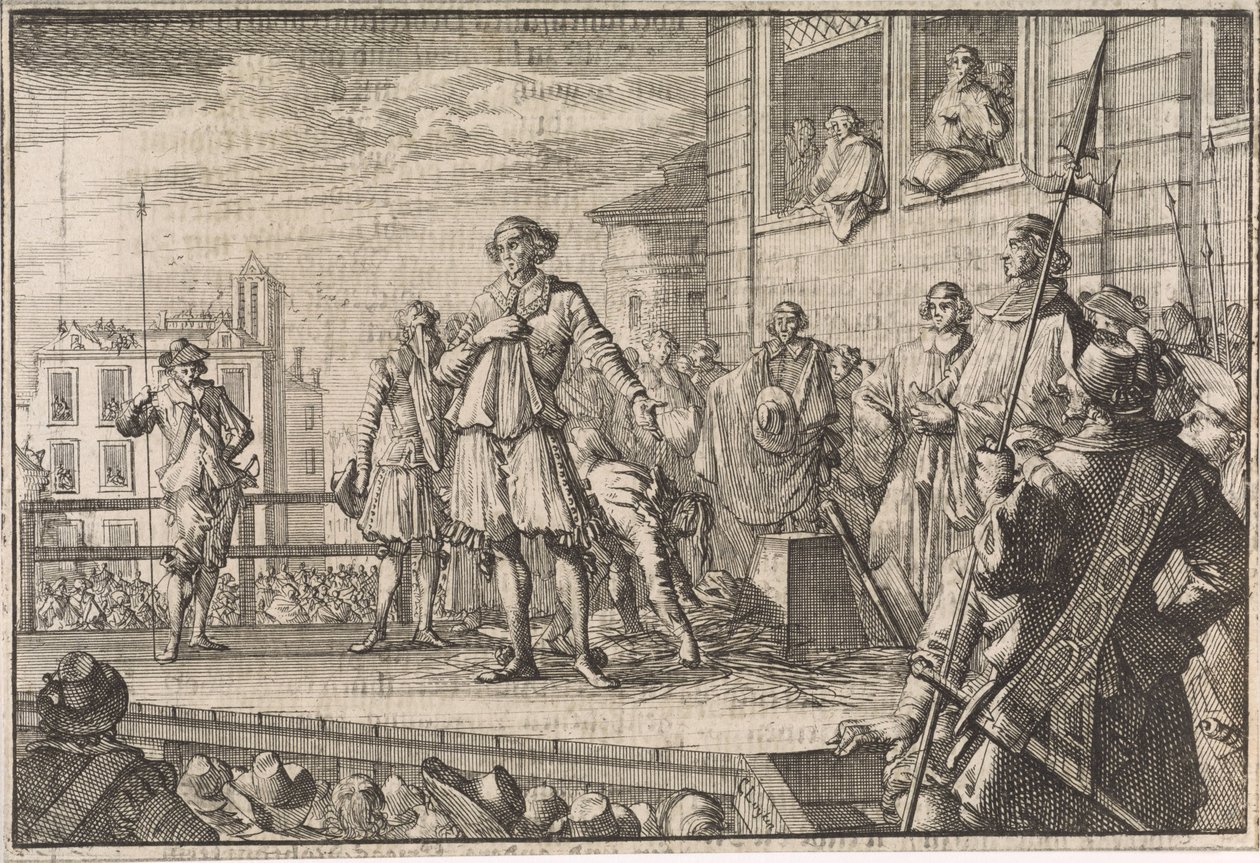 Thomas Wentworth, Graf von Strafford, spricht das Volk vom Schafott aus an, 1641 von Caspar Luyken
