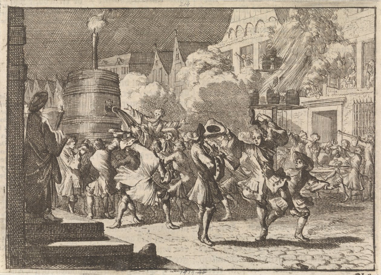Freude in Paris aufgrund der falschen Nachricht vom Tod Wilhelms III. bei der Schlacht am Boyne, 1690 von Caspar Luyken