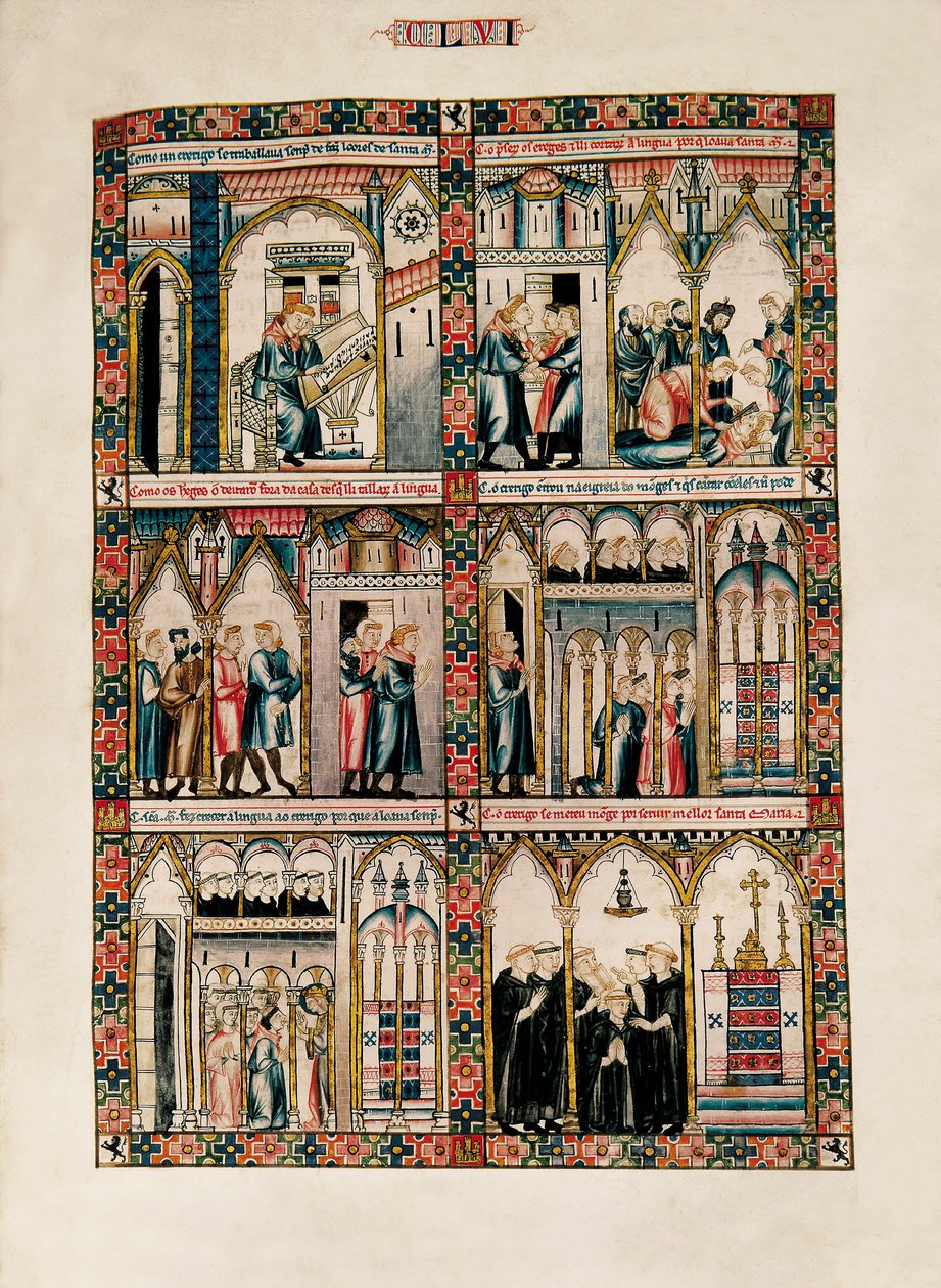 Miniaturen gewidmet der Heiligen Maria und ihren Wundern, aus Las Cantigas de Santa María (Lieder der Heiligen Maria), Fol. 156 von Catalan School
