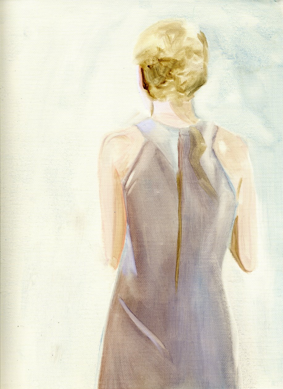 Rosemary Woodhouses Garderobe, Outfit 38: Taupe, Leinen, ärmelloses Kleid mit Racerback und Reißverschluss hinten. (Castevets
