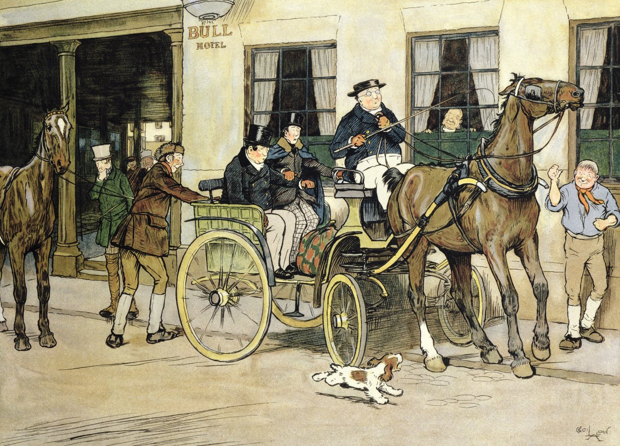 Die Pickwickier starten vom Bull Hotel in Rochester von Cecil Charles Windsor Aldin