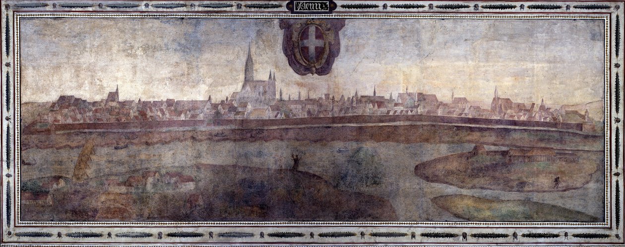 Ansicht der Stadt Wien, Österreich. Ansicht der Städte des Habsburgerreiches. Fresko des Michelozzo-Hofes im Palazzo Vecchio in Florenz. Gemälde von Sebastiano Veronese Giovanni Lombardi, Cesare Baglioni und Turino da Piamonte, um 1565. von Cesare Baglioni