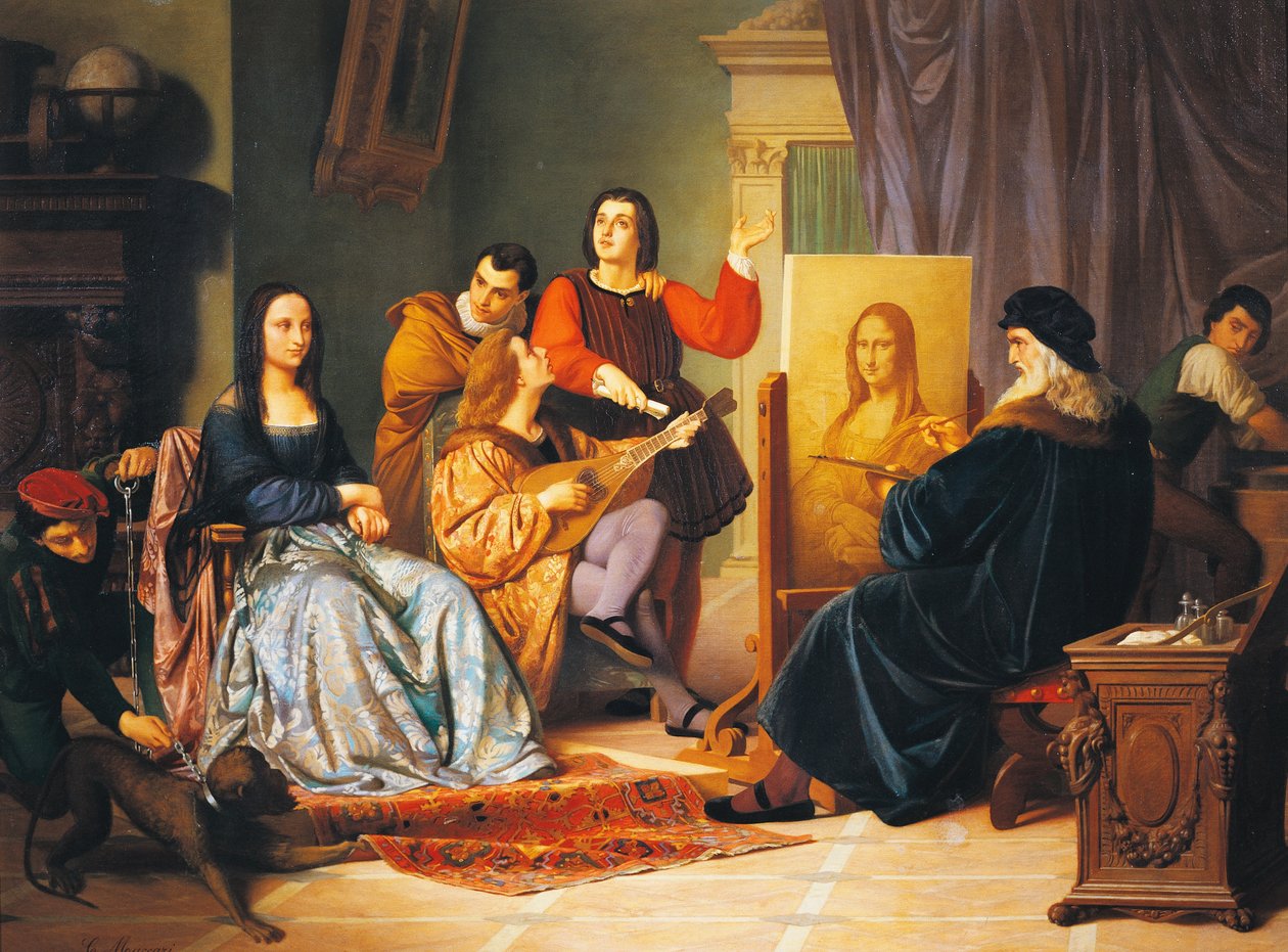 Leonardo da Vinci malt Mona Lisa von Cesare Maccari (1840-1919) von Cesare Maccari