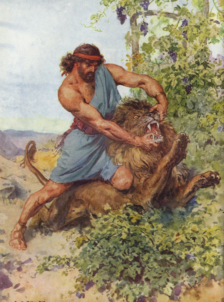 Simson ergriff den Löwen und zerriss ihn von Charles Edmund Brock