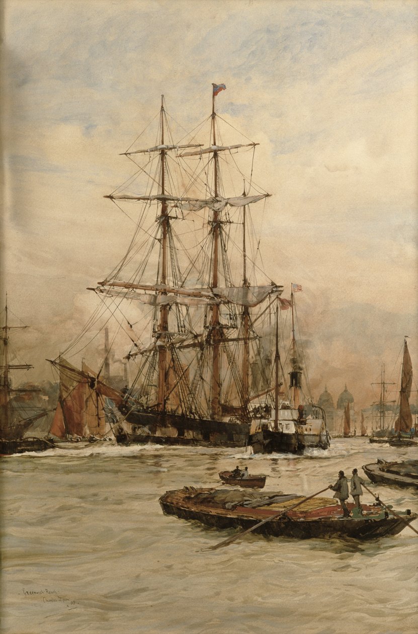 Auf der Themse unterhalb von Greenwich, um 1905 von Charles Edward Dixon