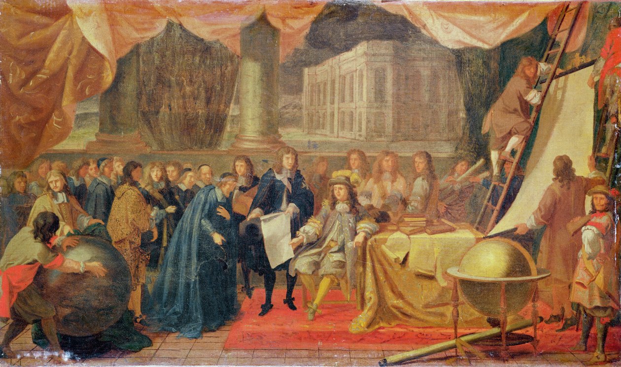 Studie für die Gründung der Akademie der Wissenschaften 1666 und die Gründung des Observatoriums 1667 von Charles Le Brun